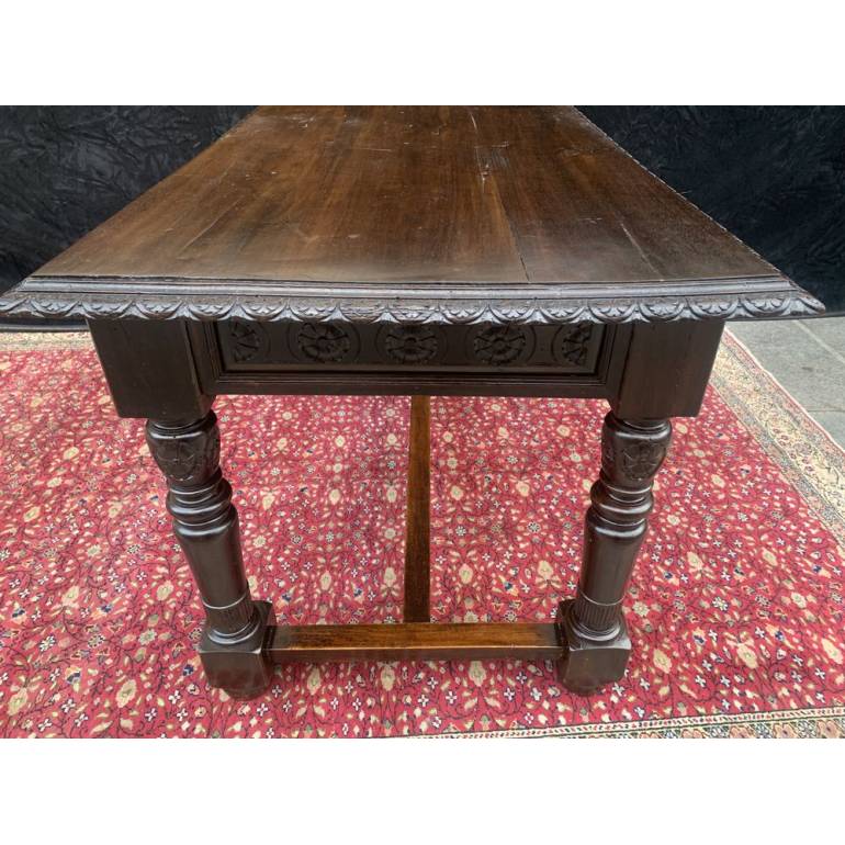 Antique oak refectory table with two drawers and crosspiece from 
