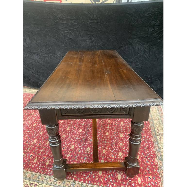 Antique oak refectory table with two drawers and crosspiece from 