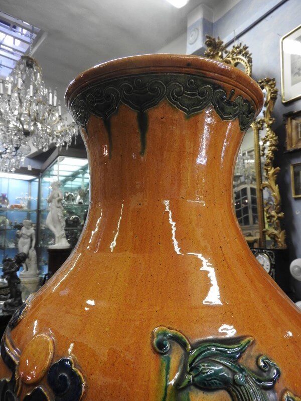 Grande vaso terracotta invetriata con fenice Cina epoca XX secolo