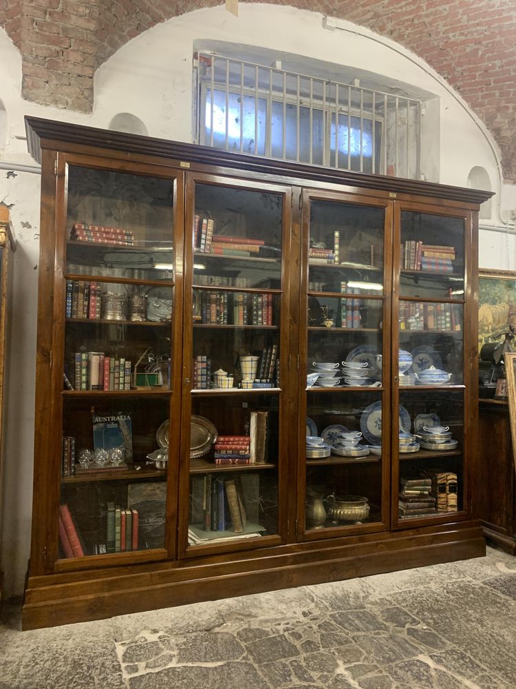 Antica grande libreria in noce a 4 ante epoca XX secolo
